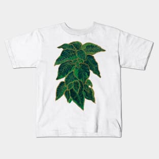 Green and Golden Leaves Pattern, Acrylic Painted and Digitally Enhanced Kids T-Shirt